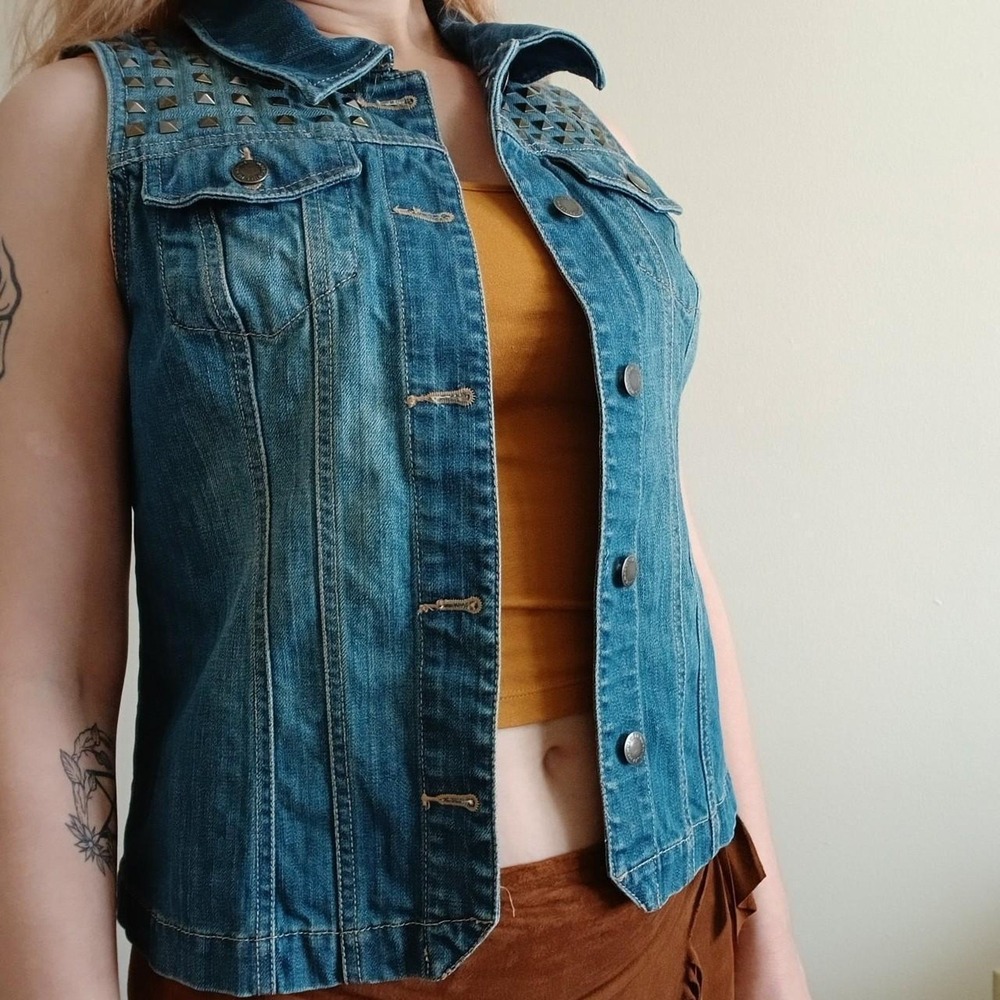 Blue denim cotton vest with hardware studs size small